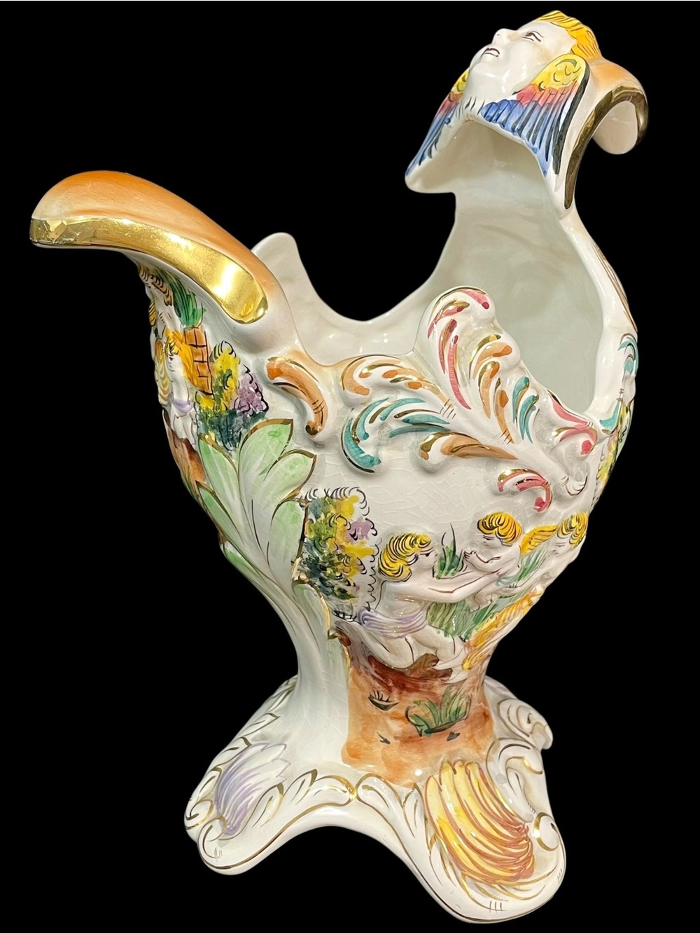Vintage 1950s ELPA Alcobaca Portugal Embossed Hand Painted Cherub Baroque Art